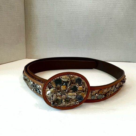 Jewel Embellished Belt silver pewter jewel tone man made material 43” - Picture 9 of 12